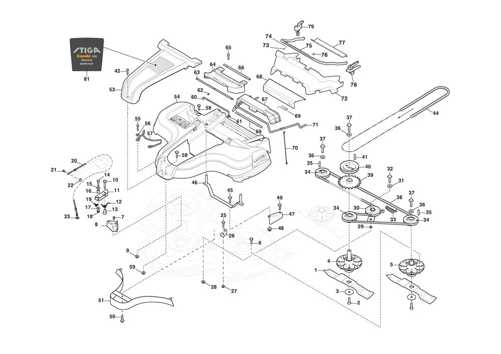 Trnamission Blades assembly Stiga PARK 100 Combi 3 EL QF Cutting Deck 2D6210021 ST1 2020 model